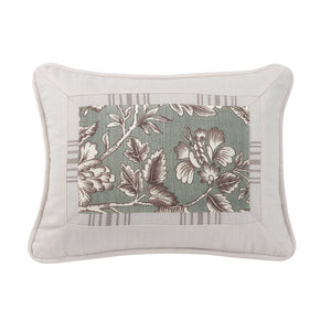 Hiend Accents Gramercy Floral Mitered Oblong Pillow - Elegant Jacobean Design With Chic Linen And Taupe Stripes Cream,Green Shell, 100% Polyester ,Filling, 100% Polyester Fb4160p2