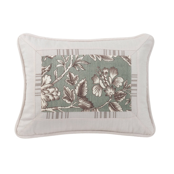 Hiend Accents Gramercy Floral Mitered Oblong Pillow - Elegant Jacobean Design With Chic Linen And Taupe Stripes Cream,Green Shell, 100% Polyester ,Filling, 100% Polyester Fb4160p2