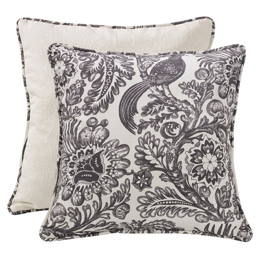 Hiend Accents Augusta Toile Euro Sham - Timeless Elegance With Botanical Print & Sophisticated Matelassé Design Black,White Face, 80% Polyester,20% Cotton,Back, 68% Viscose,32% Polyester Fb4162e1