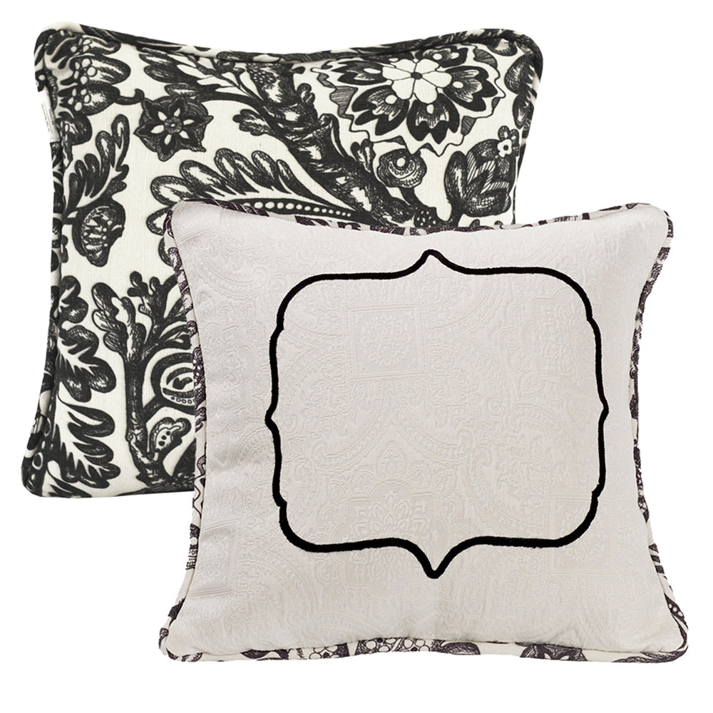 Hiend Accents Augusta Embroidered Toile Throw Pillow - Classic French Design For Elegant Bedroom Decor & Comfort Black,White Face, 80% Polyester,20% Cotton,Back, 68% Viscose,32% Polyester,Fill, 100% Waterfowl Feathers Fb4162p1