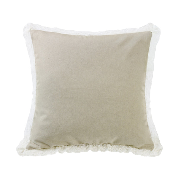 Hiend Accents Charlotte Rustic Burlap Pillow With Elegant Off-white Lace Trim - Ideal For Timeless Home Décor Tan Shell, 20% Cotton,80% Polyester. Fill, 100% Waterfowl Feathers Fb4900p3