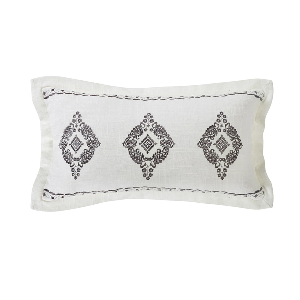 Hiend Accents Charlotte Oblong Gray Embroidered Lace Design Pillow – Elegant Comfort For Your Living Space Cream Shell, 100% Polyester,Fill, 100% Waterfowl Feathers Fb4900p5