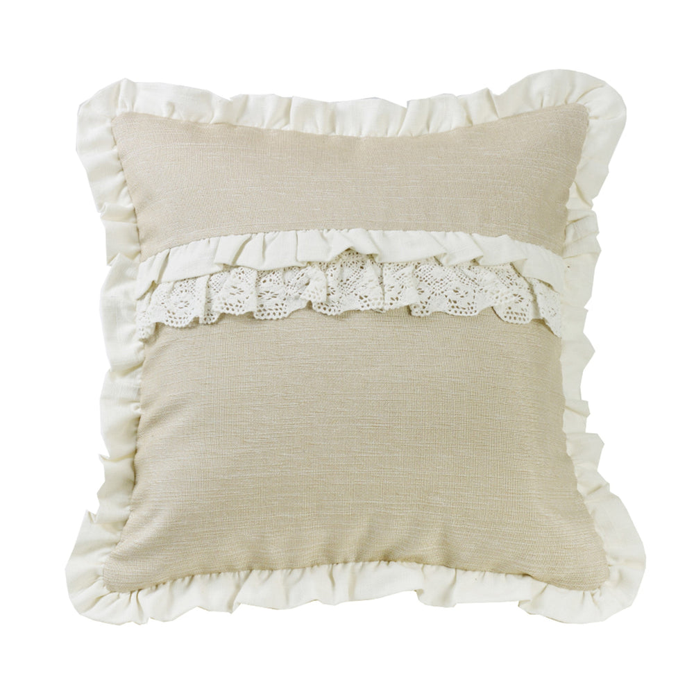 Hiend Accents Charlotte Ruffle Trim Accent Pillow - Rustic Elegance With Lace Ruffles For Cozy Home Decor Cream Shell, 20% Cotton,80% Polyester. Fill, 100% Waterfowl Feathers Fb4900p6