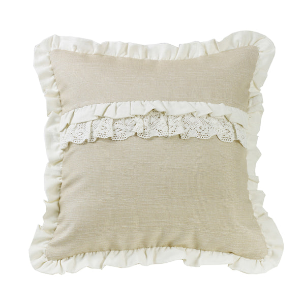 Hiend Accents Charlotte Ruffle Trim Accent Pillow - Rustic Elegance With Lace Ruffles For Cozy Home Decor Cream Shell, 20% Cotton,80% Polyester. Fill, 100% Waterfowl Feathers Fb4900p6