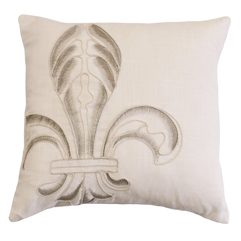 Hiend Accents Embroidery Fleur-de-lis Decorative Pillow - Elegant Taupe Accent For Luxurious Home Decor Style Cream  Fb5400p0
