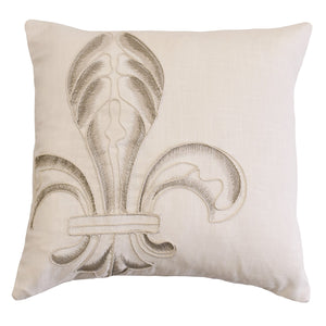 Hiend Accents Embroidery Fleur-de-lis Decorative Pillow - Elegant Taupe Accent For Luxurious Home Decor Style Cream  Fb5400p0