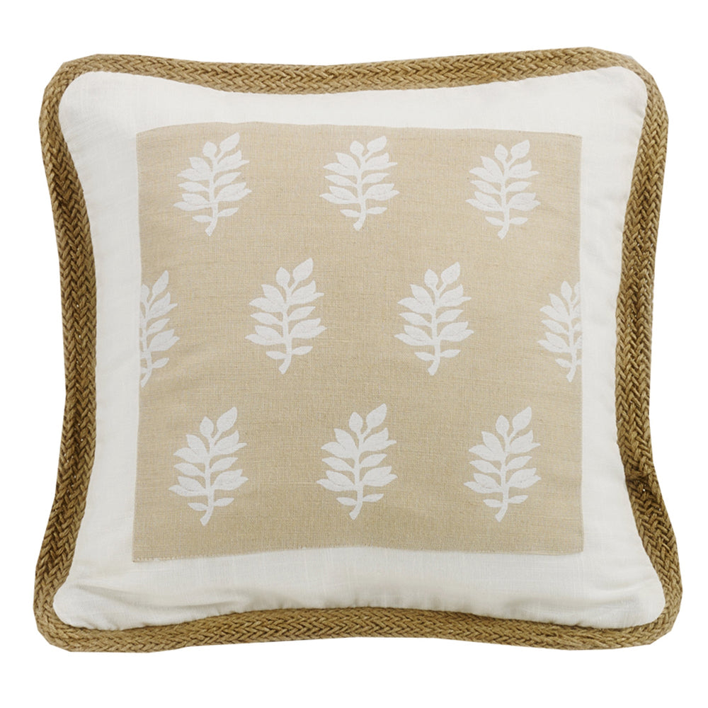 Hiend Accents Newport Throw Pillow With Elegant Leaf Motif And Braided Trim For Chic Home Decor & Comfort White,Cream Shell, 35％ Linen,65% Polyester. Filling, 100% Polyester Fb5400p2