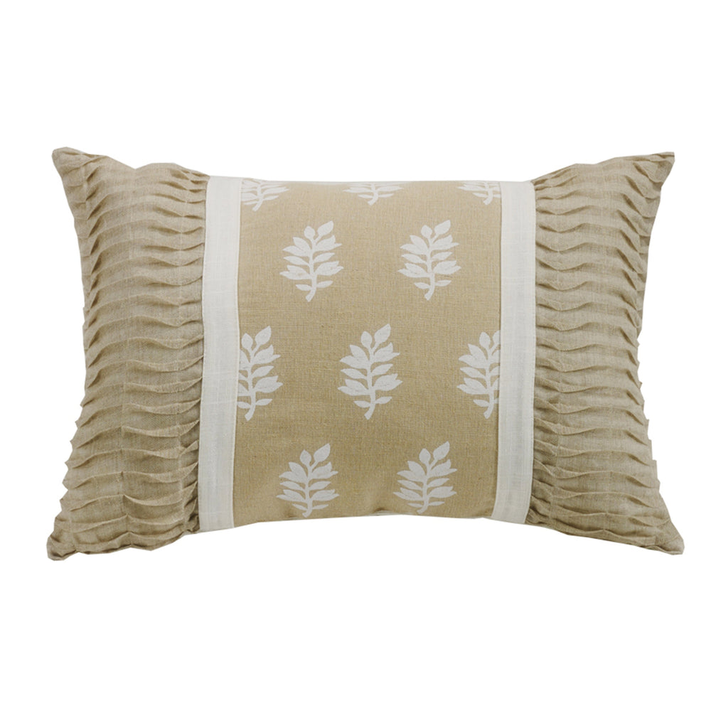 Hiend Accents Oblong Pillow With Elegant Ruched Burlap Ends – Luxurious Leaf Motif For Stylish Home Décor White,Cream Shell, 50％ Linen,50% Polyester. Filling, 100% Polyester Fb5400p4