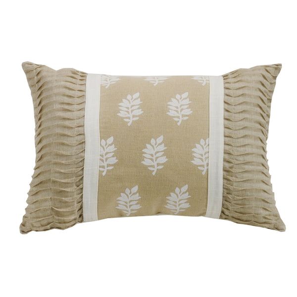 Hiend Accents Oblong Pillow With Elegant Ruched Burlap Ends – Luxurious Leaf Motif For Stylish Home Décor White,Cream Shell, 50％ Linen,50% Polyester. Filling, 100% Polyester Fb5400p4