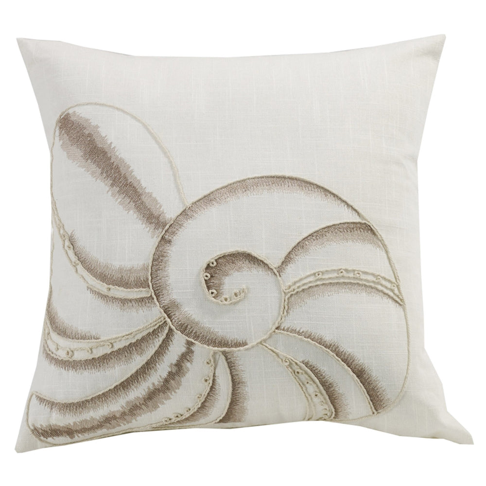 Hiend Accents Newport Seashell Embroidery Throw Pillow – Elegant Coastal Accent For Chic Home Decor And Comfort White,Cream Shell, 100% Polyester,Fill, 100% Waterfowl Feathers Fb5400p5