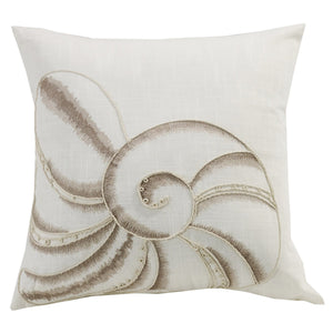 Hiend Accents Newport Seashell Embroidery Throw Pillow – Elegant Coastal Accent For Chic Home Decor And Comfort White,Cream Shell, 100% Polyester,Fill, 100% Waterfowl Feathers Fb5400p5