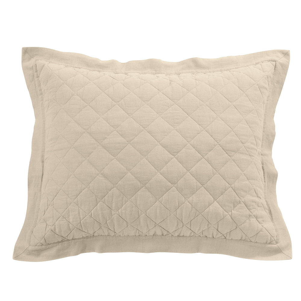 Hiend Accents Linen Cotton Diamond Quilted Pillow Sham - Elevate Your Bedroom With Elegant Comfort And Style Light Tan Face, 55% Linen,45% Cotton,Back, 100% Cotton,Fill, 100% Polyester Fb6100ps-ks-lt