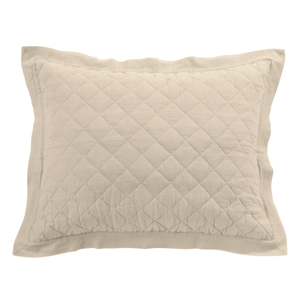 Hiend Accents Linen Cotton Diamond Quilted Pillow Sham - Elevate Your Bedroom With Elegant Comfort And Style Light Tan Face, 55% Linen,45% Cotton,Back, 100% Cotton,Fill, 100% Polyester Fb6100ps-ks-lt