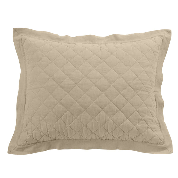 Hiend Accents Linen Cotton Diamond Quilted Pillow Sham - Elevate Your Bedroom With Elegant Comfort And Style Light Tan Face, 55% Linen,45% Cotton,Back, 100% Cotton,Fill, 100% Polyester Fb6100ps-ss-lt