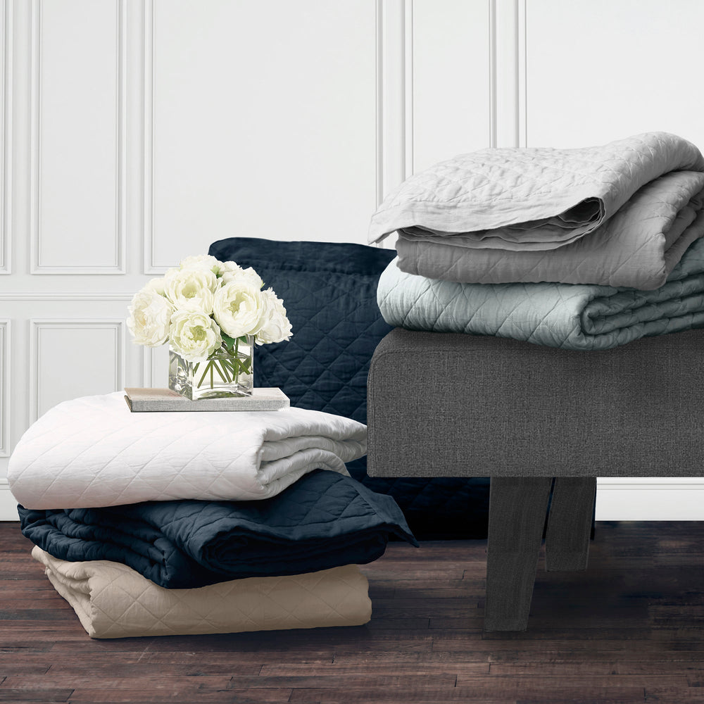 Hiend Accents Linen Cotton Diamond Quilt - Lightweight Elegance For Year-round Comfort And Timeless Style Sea Foam Face, 55% Linen,45% Cotton,Back, 100% Cotton,Fill, 100% Polyester Fb6100-fq-se