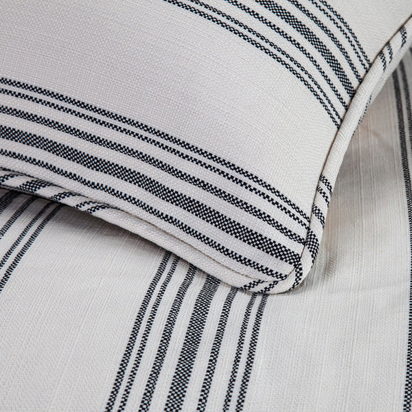 Hiend Accents Prescott Duvet Cover Set - Elegant Ticking Stripe Design For A Serene And Inviting Bedroom Retreat White,Black Duvet Cover ,Face, 100% Polyester,Back, 100% Cotton. Pillow Sham, 100% Polyester Fb6200-sq-bk
