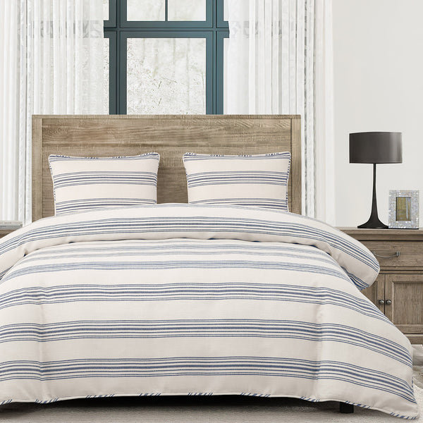 Hiend Accents Prescott Duvet Cover Set - Elegant Ticking Stripe Design For A Serene And Inviting Bedroom Retreat Navy Duvet Cover ,Face, 100% Polyester,Back, 100% Cotton. Pillow Sham ,100% Polyester. Fb6200-sk-na