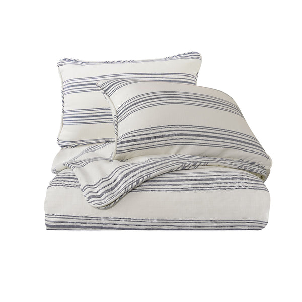 Hiend Accents Prescott Duvet Cover Set - Elegant Ticking Stripe Design For A Serene And Inviting Bedroom Retreat Navy Duvet Cover ,Face, 100% Polyester,Back, 100% Cotton. Pillow Sham ,100% Polyester. Fb6200-sk-na