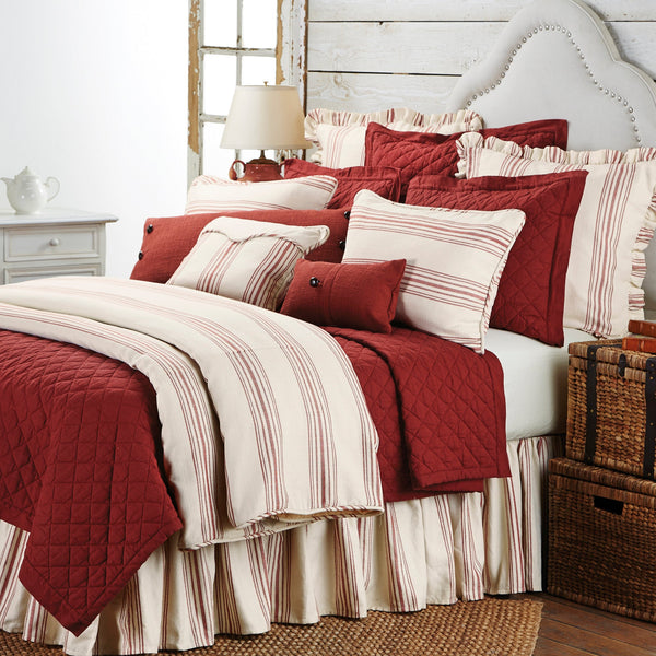 Hiend Accents Prescott Duvet Cover Set - Elegant Ticking Stripe Design For A Serene And Inviting Bedroom Retreat White,Red Duvet, Face, 100% Polyester,Back, 100% Cotton,King Sham, 100% Polyester (2pc) Fb6200-sq-rd