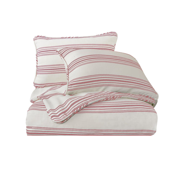 Hiend Accents Prescott Duvet Cover Set - Elegant Ticking Stripe Design For A Serene And Inviting Bedroom Retreat White,Red Duvet, Face, 100% Polyester,Back, 100% Cotton,King Sham, 100% Polyester (2pc) Fb6200-sq-rd