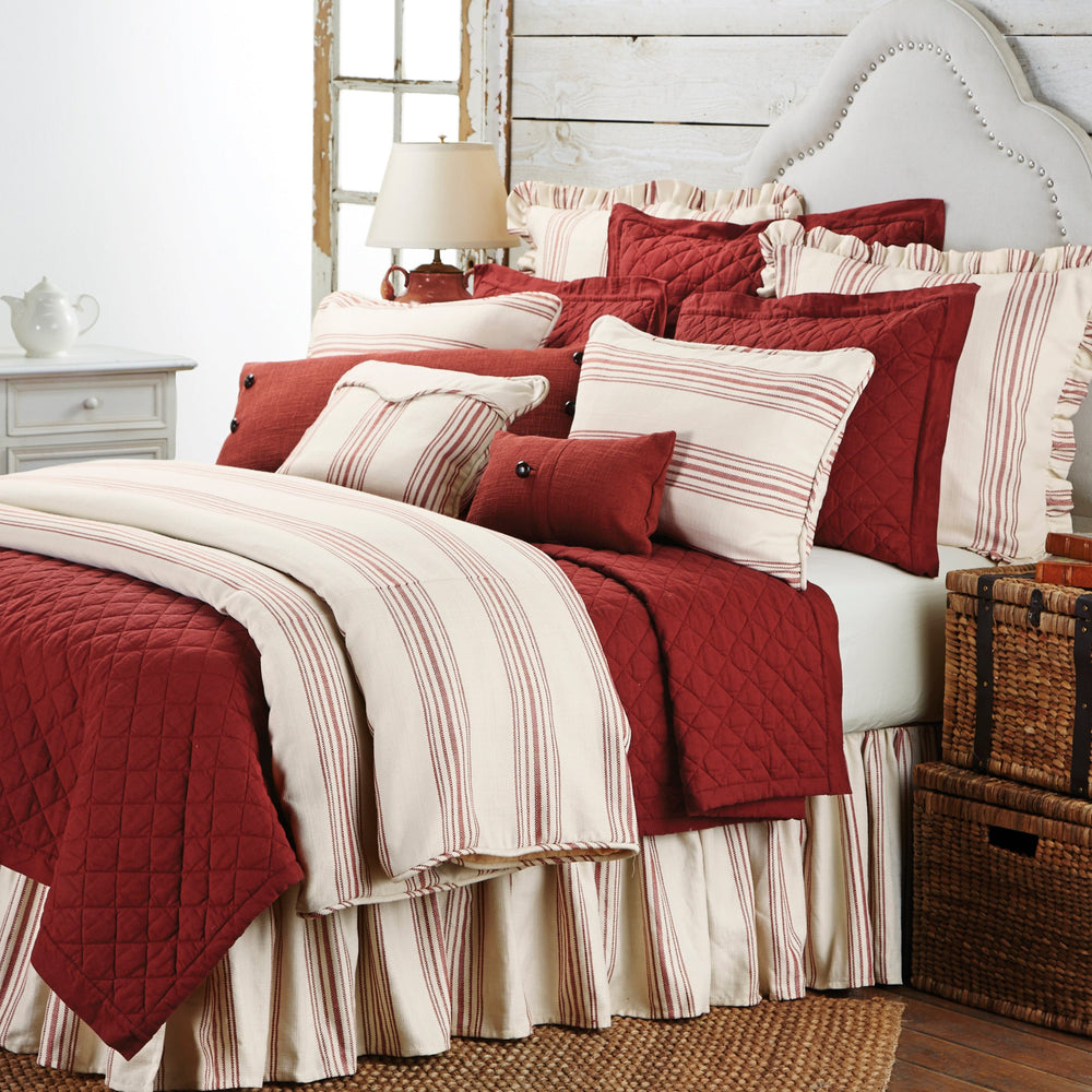 Hiend Accents Prescott Stripe Duvet Cover - Cozy Cottage-inspired Design For A Stylish Bedroom Retreat Experience White,Red 100% Polyester Fb6200du-sq-rd