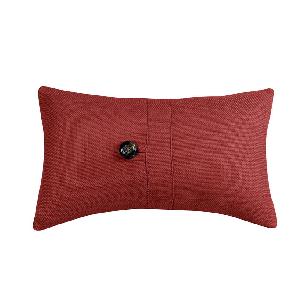 Hiend Accents Prescott Small Oblong Lumbar Pillow - Chic Red Linen With Faux Tortoise Button For Stylish Comfort Brown Shell, 100% Polyester,Fill, 100% Waterfowl Feathers Fb6200p5