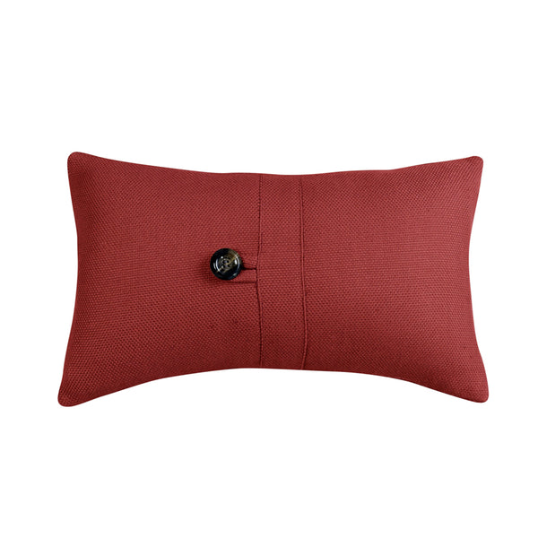 Hiend Accents Prescott Small Oblong Lumbar Pillow - Chic Red Linen With Faux Tortoise Button For Stylish Comfort Brown Shell, 100% Polyester,Fill, 100% Waterfowl Feathers Fb6200p5