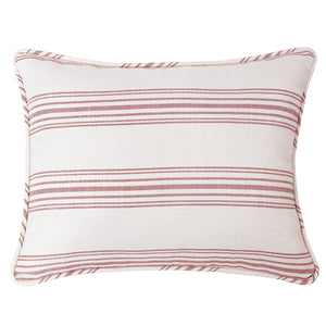 Hiend Accents Prescott Stripe Pillow Sham Set - Elegant Design For Cozy Bedroom Decor With Refined Piped Edges Red 100% Polyester Fb6200ps-qn-rd