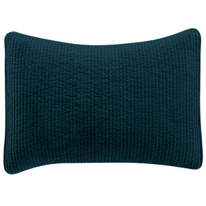 Hiend Accents Stonewashed Cotton Velvet Quilted Pillow Sham - Luxurious Softness & Elegant Channel Stitching Deep Blue Face And Back, 100% Cotton,Fill, 100% Polyester Fb6500ps-ks-db