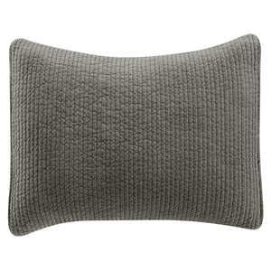 Hiend Accents Stonewashed Cotton Velvet Quilted Pillow Sham - Luxurious Softness & Elegant Channel Stitching Gray Face And Back, 100% Cotton,Fill, 100% Polyester Fb6500ps-ks-gy