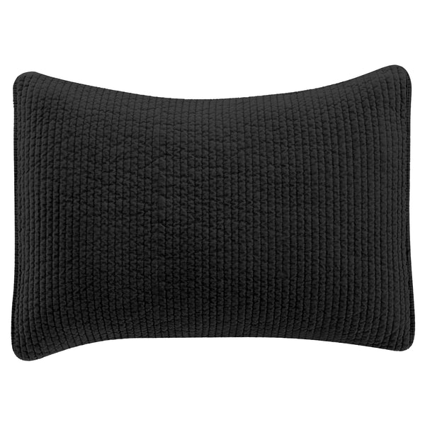 Hiend Accents Stonewashed Cotton Velvet Quilted Pillow Sham - Luxurious Softness & Elegant Channel Stitching Black Face And Back, 100% Cotton,Fill, 100% Polyester Fb6500ps-ss-bk