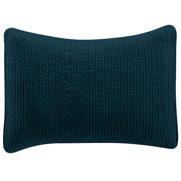 Hiend Accents Stonewashed Cotton Velvet Quilted Pillow Sham - Luxurious Softness & Elegant Channel Stitching Deep Blue Face And Back, 100% Cotton,Fill, 100% Polyester Fb6500ps-ss-db