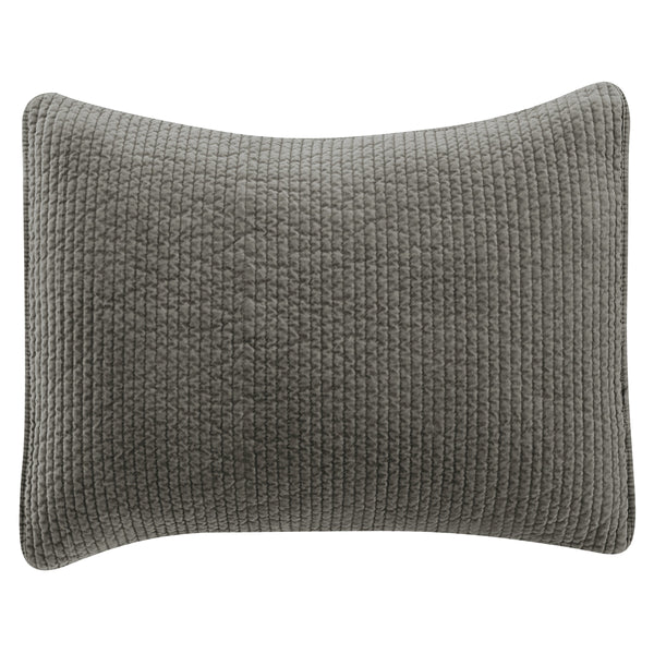Hiend Accents Stonewashed Cotton Velvet Quilted Pillow Sham - Luxurious Softness & Elegant Channel Stitching Gray Face And Back, 100% Cotton,Fill, 100% Polyester Fb6500ps-ss-gy