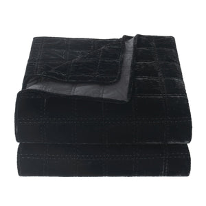 Hiend Accents Stella Faux Silk Double Box Stitch Quilt Set - Luxurious 3 Piece Bedding For Elegant Bedrooms Black Face, 70% Rayon,30% Nylon,Back, 100% Cotton,Fill, 100% Polyester Fb6600-kg-bk