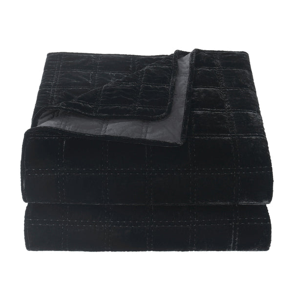 Hiend Accents Stella Faux Silk Double Box Stitch Quilt Set - Luxurious 3 Piece Bedding For Elegant Bedrooms Black Face, 70% Rayon,30% Nylon,Back, 100% Cotton,Fill, 100% Polyester Fb6600-kg-bk