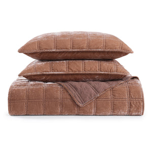 Hiend Accents Stella Faux Silk Double Box Stitch Quilt Set - Luxurious 3 Piece Bedding For Elegant Bedrooms Dusty Rose Face And Back, 70% Rayon,30% Nylon,Fill, 100% Polyester Fb6600-qn-dr