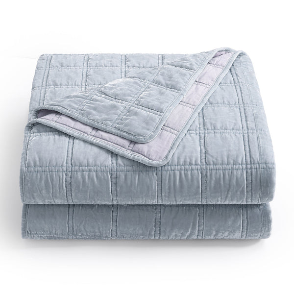 Hiend Accents Stella Faux Silk Double Box Stitch Quilt Set - Luxurious 3 Piece Bedding For Elegant Bedrooms Icy Blue Face And Back, 70% Rayon,30% Nylon,Fill, 100% Polyester Fb6600-qn-ib