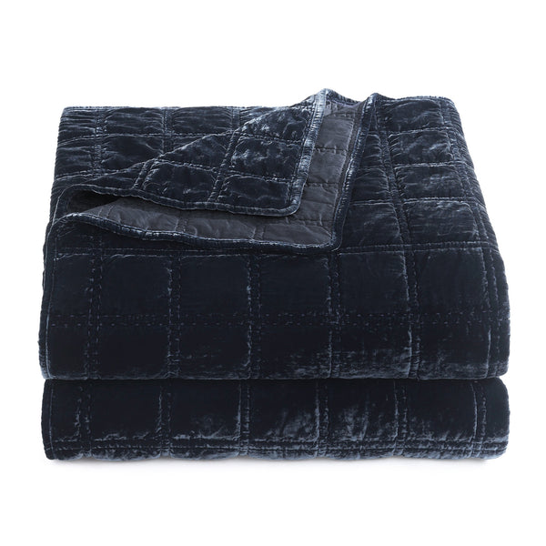 Hiend Accents Stella Faux Silk Double Box Stitch Quilt Set - Luxurious 3 Piece Bedding For Elegant Bedrooms Midnight Blue Face, 70% Rayon,30% Nylon,Back, 100% Cotton,Fill, 100% Polyester Fb6600-kg-mb