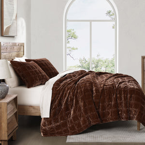 Hiend Accents Stella Faux Silk Double Box Stitch Quilt Set - Luxurious 3 Piece Bedding For Elegant Bedrooms Copper Brown Face And Back, 70% Rayon,30% Nylon,Fill, 100% Polyester Fb6600-qn-cb