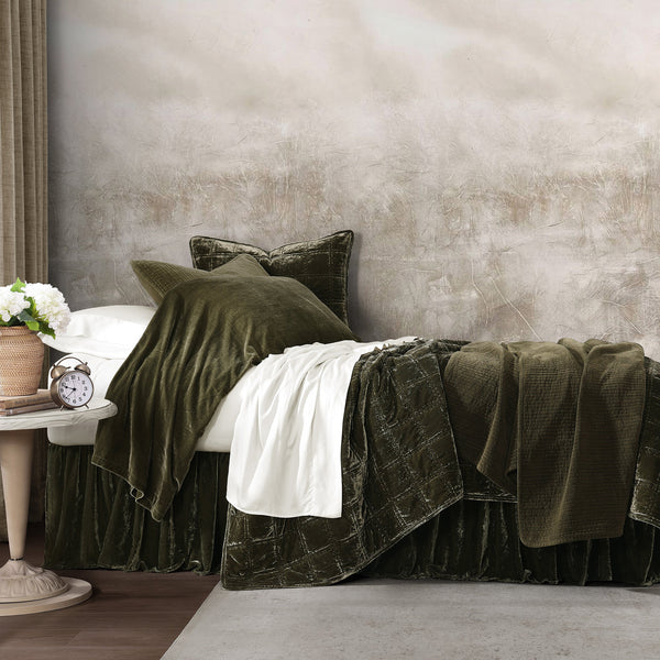 Hiend Accents Stella Faux Silk Double Box Stitch Quilt Set - Luxurious 3 Piece Bedding For Elegant Bedrooms Fern Green Face And Back, 70% Rayon,30% Nylon,Fill, 100% Polyester Fb6600-qn-fg