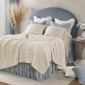 Hiend Accents Stella Faux Silk Double Box Stitch Quilt Set - Luxurious 3 Piece Bedding For Elegant Bedrooms Stone Face And Back, 70% Rayon,30% Nylon,Fill, 100% Polyester Fb6600-qn-st