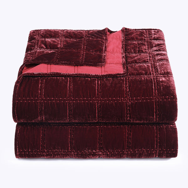 Hiend Accents Stella Faux Silk Double Box Stitch Quilt Set - Luxurious 3 Piece Bedding For Elegant Bedrooms Garnet Red Face And Back, 70% Rayon,30% Nylon,Fill, 100% Polyester Fb6600-qn-rd