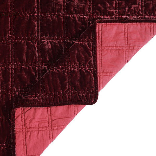 Hiend Accents Stella Faux Silk Double Box Stitch Quilt Set - Luxurious 3 Piece Bedding For Elegant Bedrooms Garnet Red Face And Back, 70% Rayon,30% Nylon,Fill, 100% Polyester Fb6600-qn-rd