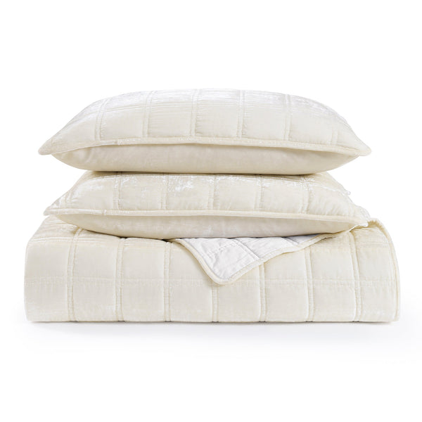 Hiend Accents Stella Faux Silk Double Box Stitch Quilt Set - Luxurious 3 Piece Bedding For Elegant Bedrooms Stone Face, 70% Rayon,30% Nylon,Back, 100% Cotton,Fill, 100% Polyester Fb6600-kg-st