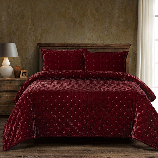 Hiend Accents Stella Faux Silk Velvet Quilt - Luxurious Elegance For Your Bedroom In Exquisite Colors And Comfort Garnet Red Face, 70% Rayon,30% Nylon,Lining, 100% Cotton Fb6700-kg-rd