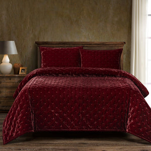 Hiend Accents Stella Faux Silk Velvet Quilt - Luxurious Elegance For Your Bedroom In Exquisite Colors And Comfort Garnet Red Face, 70% Rayon,30% Nylon,Lining, 100% Cotton Fb6700-qn-rd