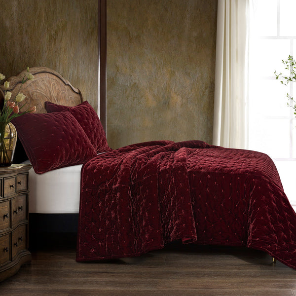 Hiend Accents Stella Faux Silk Velvet Quilt - Luxurious Elegance For Your Bedroom In Exquisite Colors And Comfort Garnet Red Face, 70% Rayon,30% Nylon,Lining, 100% Cotton Fb6700-kg-rd