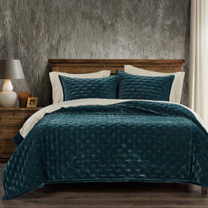 Hiend Accents Stella Faux Silk Velvet Quilt - Luxurious Elegance For Your Bedroom In Exquisite Colors And Comfort Storm Blue Face, 70% Rayon,30% Nylon,Lining, 100% Cotton Fb6700-tw-su