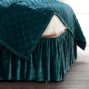 Hiend Accents Stella Faux Silk Velvet Bed Skirt - Luxurious Softness & Elegant Drape For Stunning Bedroom Décor Teal 70% Rayon,30% Nylon Fb6800bs-kg-tl