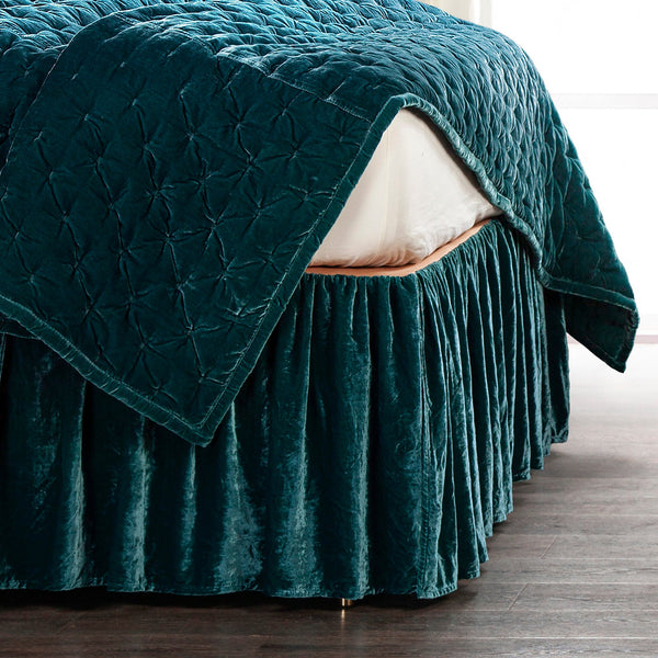 Hiend Accents Stella Faux Silk Velvet Bed Skirt - Luxurious Softness & Elegant Drape For Stunning Bedroom Décor Teal 70% Rayon,30% Nylon Fb6800bs-kg-tl